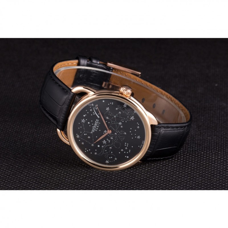 Best Replica Watches Hermes Classic Croco Leather Strap Black Dial 801405-5
