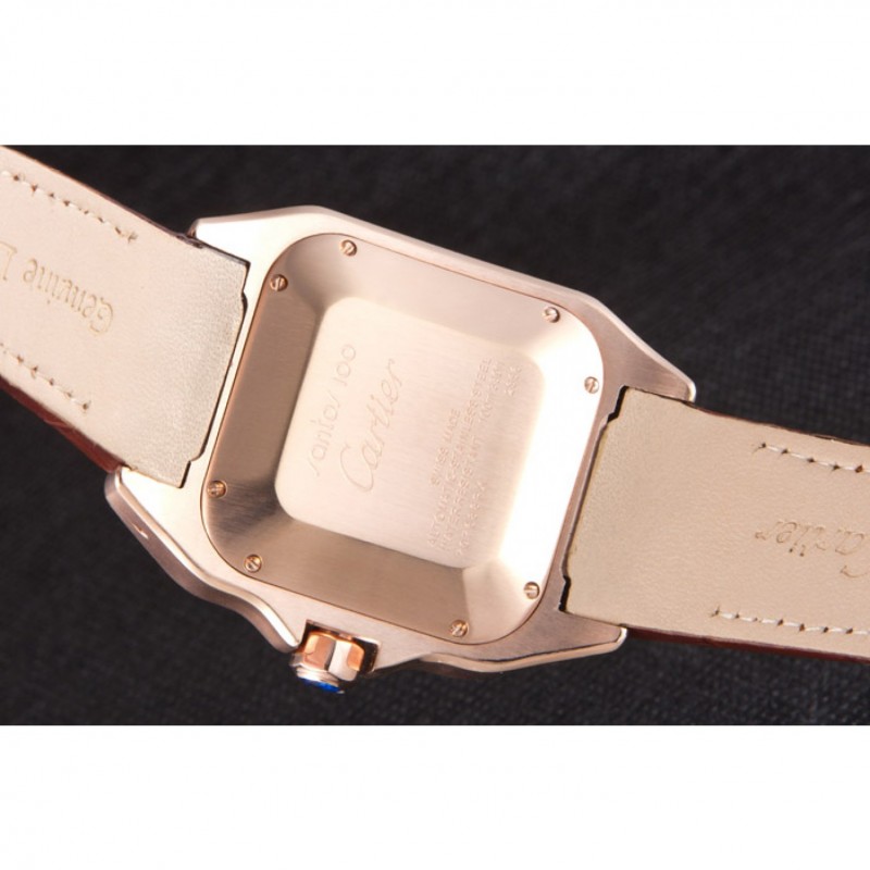 Swiss Cartier Santos Rose Gold with Brown Leather Strap 621522-8