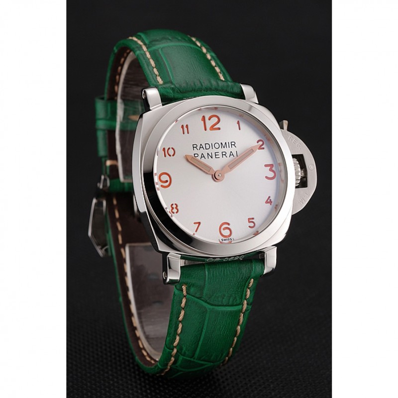 Panerai Radiomir White Dial Stainless Steel Case Green Leather Strap 1453804-2