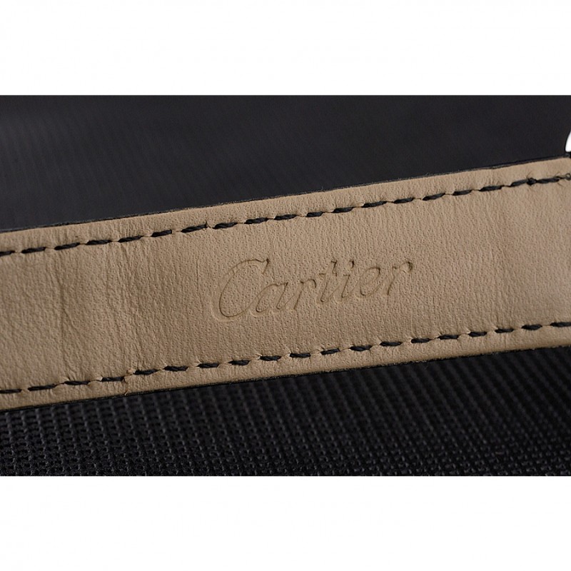 Cartier Ronde White Dial Diamond Hour Marks Stainless Steel Case Black Leather Strap-8