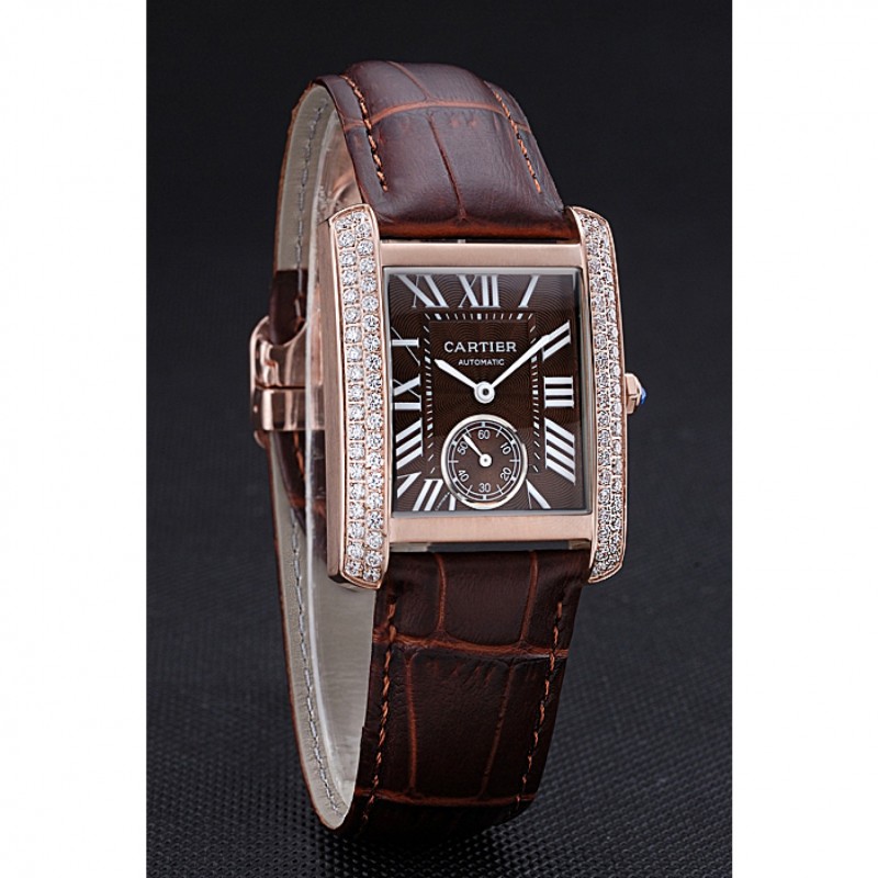 Cartier Tank MC Gold Diamond Case Brown Dial Brown Leather Strap 622170-2