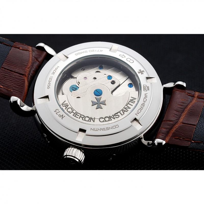 Cheap Replica Watches Vacheron Constantin Traditionnelle Tourbillon White Dial Diamond Numerals Brown Leather Bracelet 1454064-7