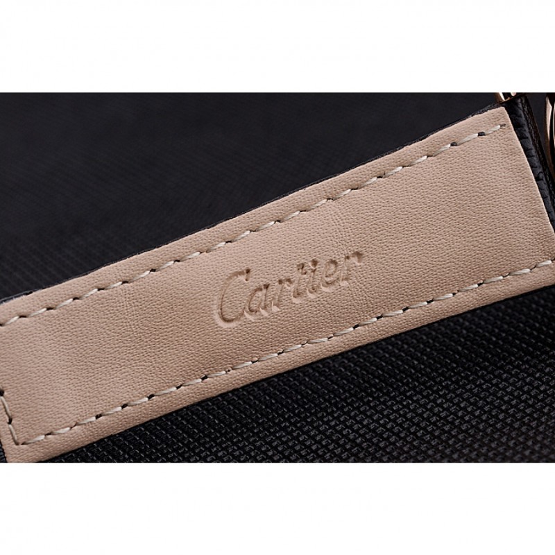 High Quality Replica Watches Cartier Rotonde Black And White Dial Gold Case With Jewels Black Leather Strap 622758-7