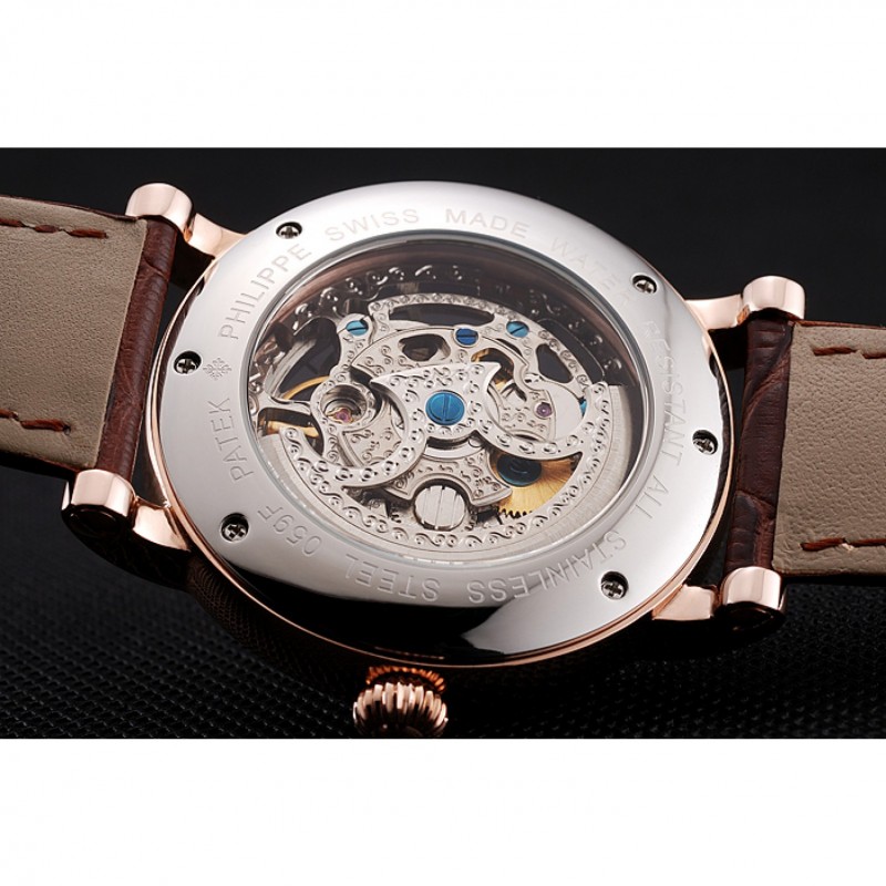 Patek Philippe Grand Complications White Skeleton Dial Rose Gold Case Brown Leather Strap 1453808-7