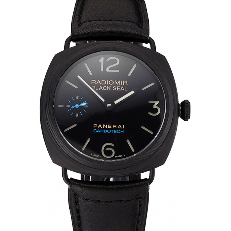Swiss Panerai Radiomir Black Seal Carbotech Black Dial Black Case Black Leather Strap-0