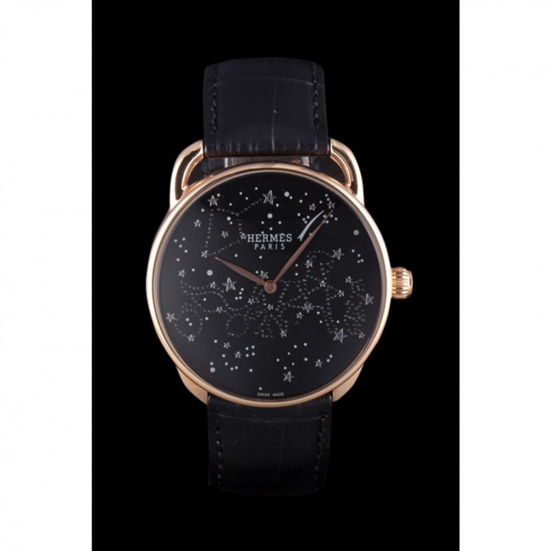 Best Replica Watches Hermes Classic Croco Leather Strap Black Dial 801405-2