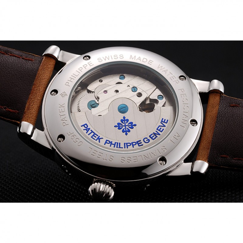 Patek Philippe Grand Complications Day Date Tourbillon Black Dial Numerals Stainless Steel Case Brown Suede Leather Strap 1453816-7