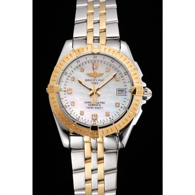 Breitling Colt Lady Pearl Dial Diamond Hour Marks Gold Bezel Stainless Steel Case Two Tone Bracelet-1