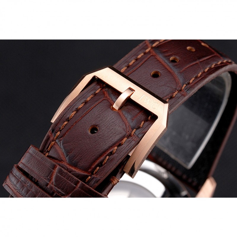 Swiss IWC Portugieser Perpetual Calendar White Dial Rose Gold Case Brown Leather Strap-5