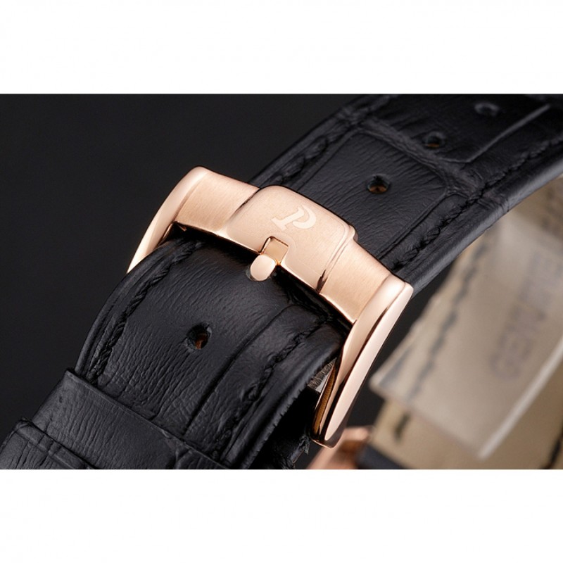 SS Swiss Piaget Altiplano Skeleton Dial With Diamonds Rose Gold Case Black Leather Strap-5