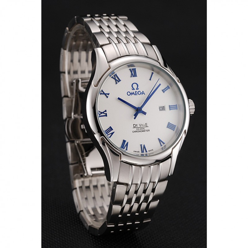 Best Replica Watches Omega De Ville White Dial Blue Numerals Stainless Steel Case And Bracelet 1453787-2