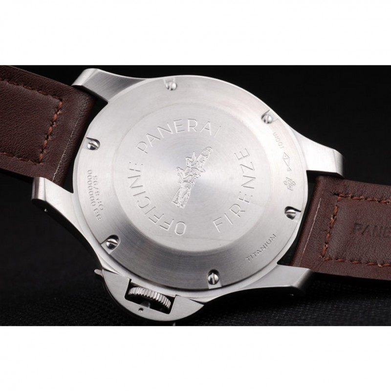 Panerai Luminor Brushed Stainless Steel Case Black Dial Dark Brown Leather Strap-6