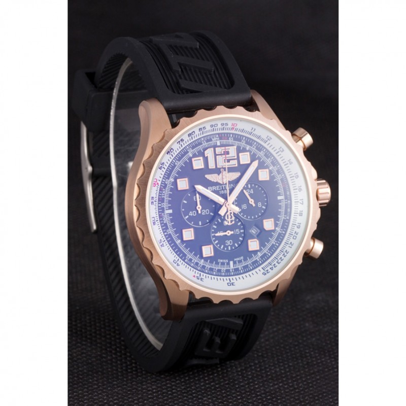 Breitling Navitimer Rosegold Bezel Rubber Strap Black Dial-2