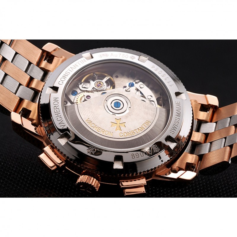 Swiss Vacheron Constantin Patrimony Traditionnelle Chronograph Black Dial Rose Gold Case Two Tone Bracelet 1453758-7