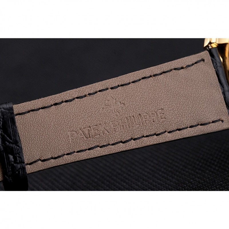 Patek Philippe Calatrava White Embossed Dial Gold Case Black Leather Strap-6