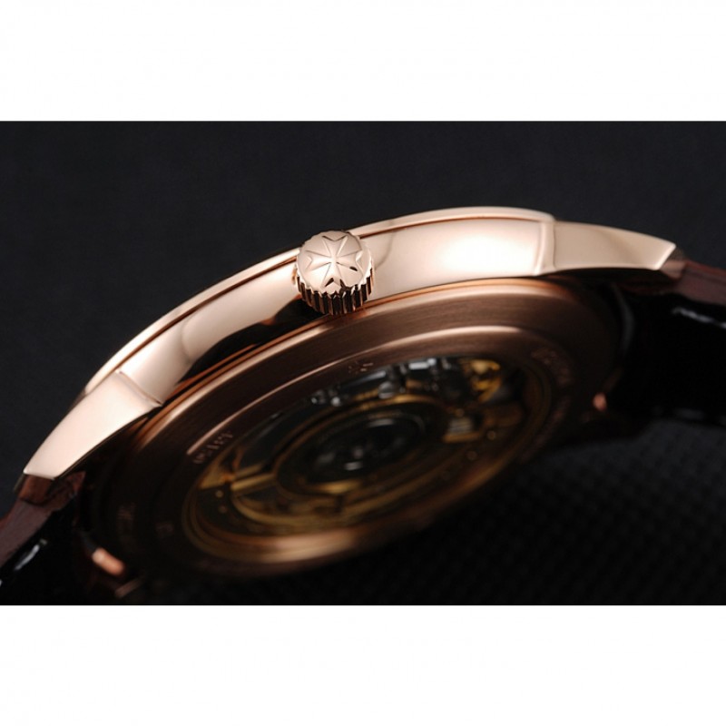 Swiss Vacheron Constantin Patrimony Grey Dial Rose Gold Case Brown Leather Bracelet 1454166-8