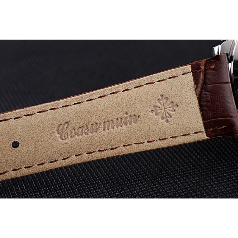 Patek Philippe Day Date Tourbillon White Dial Stainless Steel Case Embossed Bezel Brown Leather Strap 622837-6