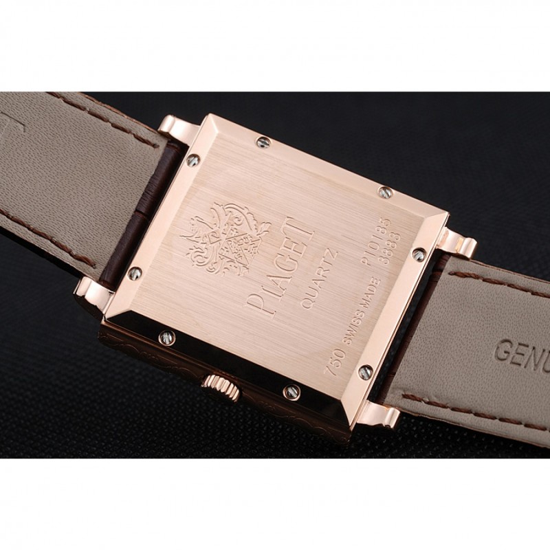 Luxury Replica Watches Piaget Emperador Limited Edition White Dial Engraved Rose Gold Case Brown Leather Bracelet 1454140-7