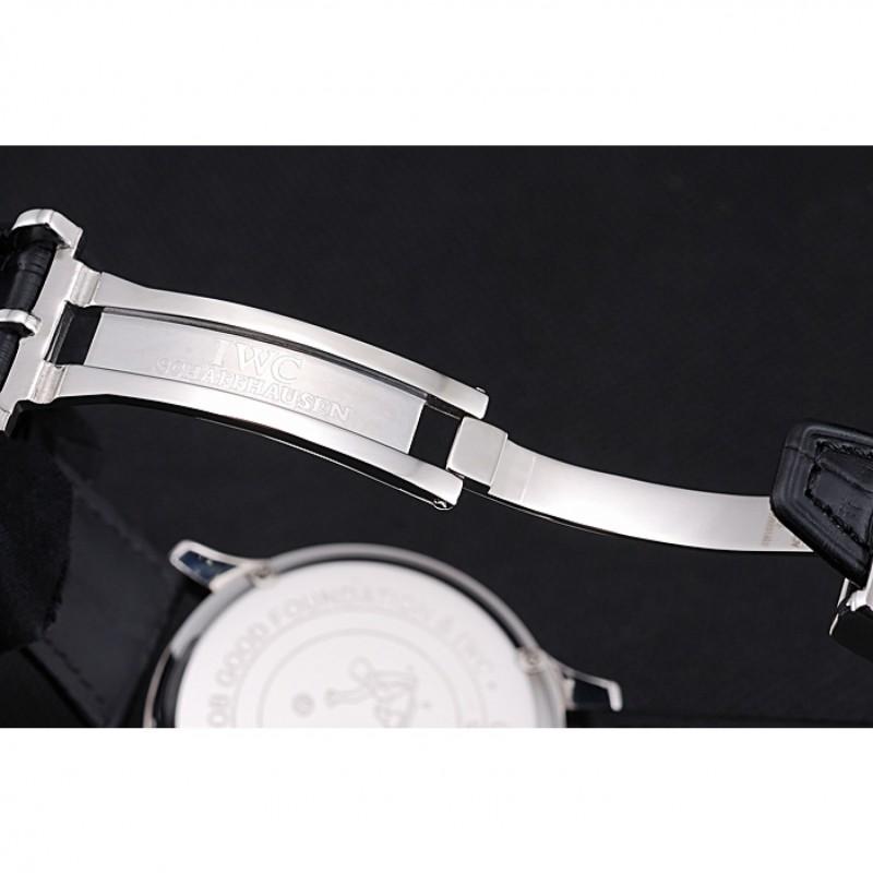 IWC Portugieser Chronograph Black Diamond Dial Black Leather Bracelet-6