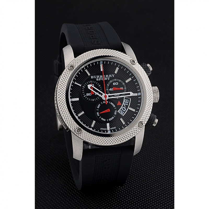 Round Burberry Sport Athlete Chronograph White Case Triple-eye Black Rubber Bracelet 622620-2