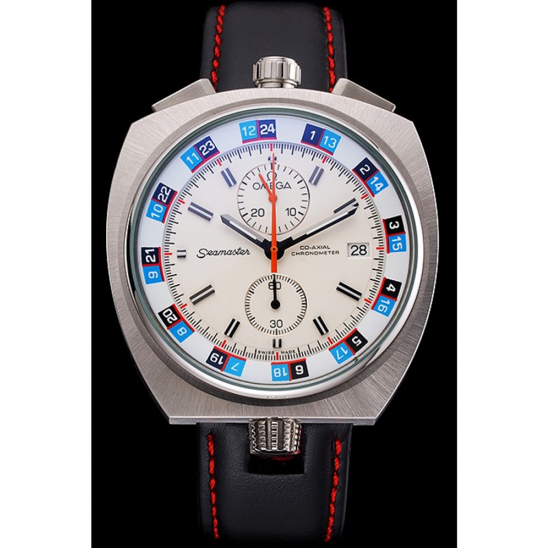 Best Replica Watches Omega Seamaster Bullhead White Dial Stainless Steel Case Black Leather Strap 622825-1