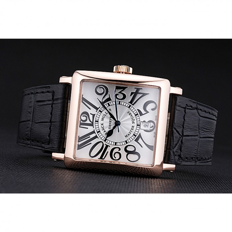 AAA Replica Watches Franck Muller Master Square White Dial Gold Case Black Leather Band 622354-3