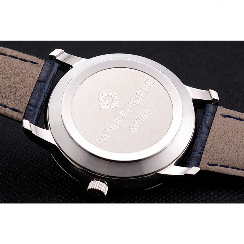 Patek Philippe Calatrava Blue Guilloche Dial Stainless Steel Case Blue Leather Strap-7
