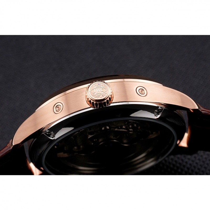 IWC Portofino Tourbillon White Dial Rose Gold Case Broen Leather Strap-7