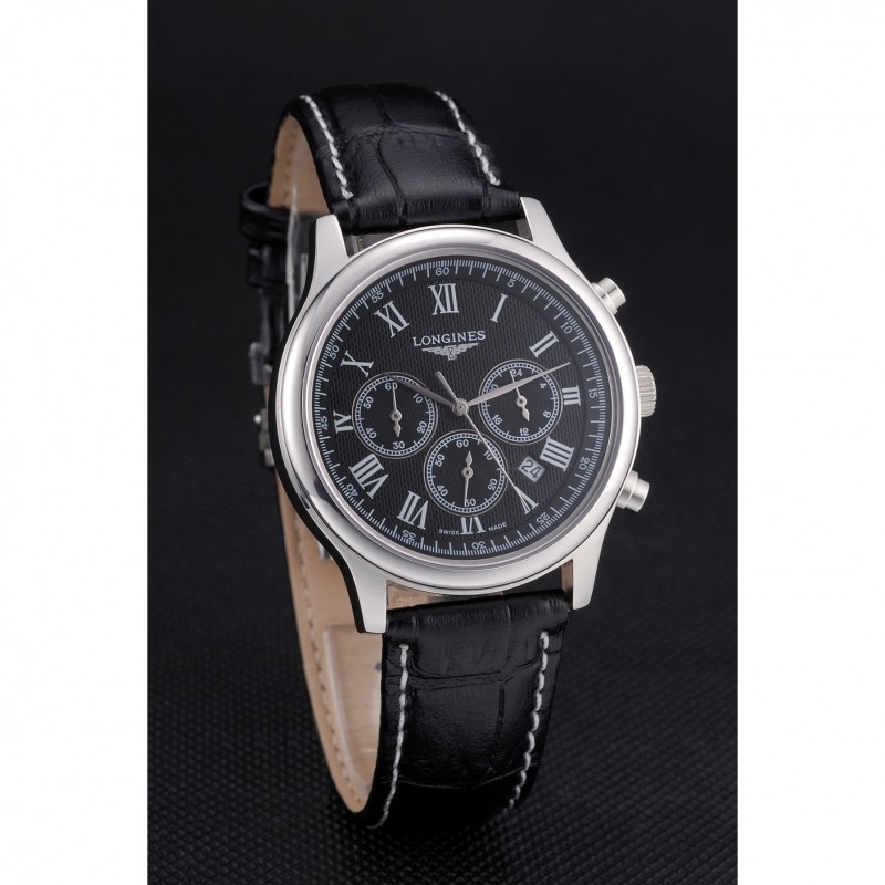 Longines Master Collection Black Leather Strap Black Dial 80224-2