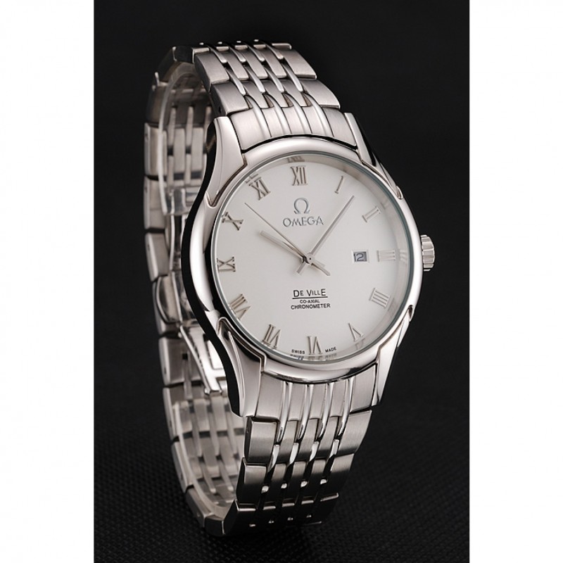 AAA Replica Watches Omega De Ville White Dial Roman Numerals Stainless Steel Case And Bracelet 1453791-2