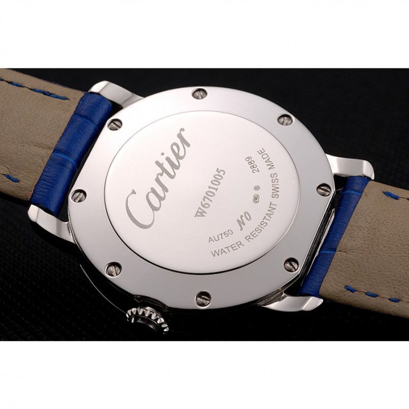 Cartier Ronde White Dial Diamond Hour Marks Stainless Steel Case Blue Leather Strap-8
