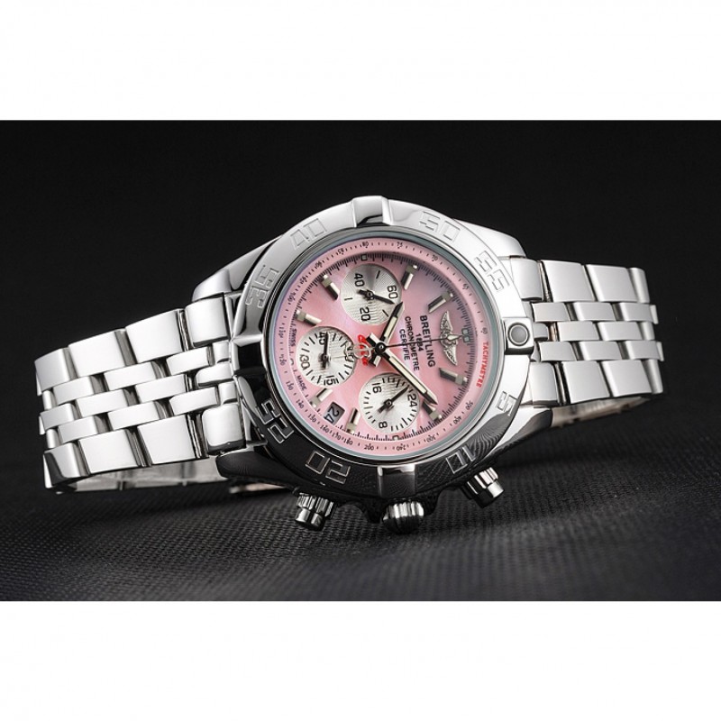 Breitling Chronomat Quartz Pink Dial Stainless Steel Case And Bracelet-4