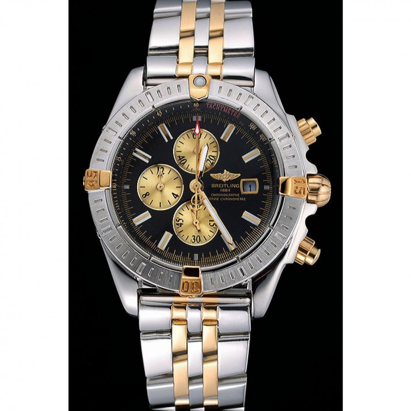 Breitling Chronomat Black Dial Stainless Steel And Gold Bracelet 622429-1