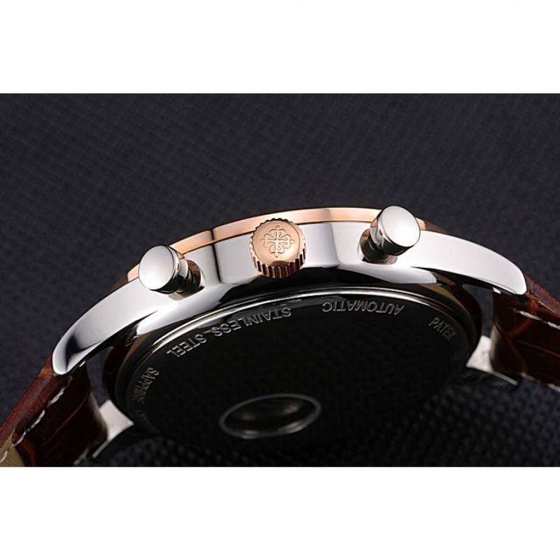 Luxury Patek Philippe Moonphase Chronograph White Dial Gold Case Brown Leather Strap 622843-8