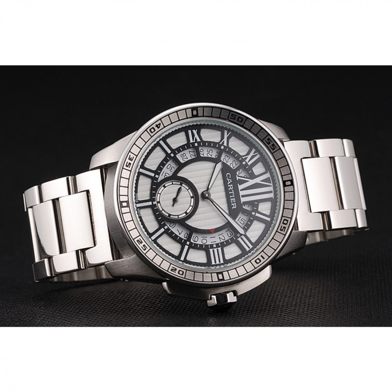 AAA Replica Watches Cartier Calibre De Cartier Small Seconds Black And White Dial Stainless Steel Case And Bracelet-4