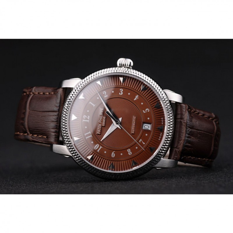 Patek Philippe Swiss Calatrava Ribbed Bezel Brown Dial Brown Leather Strap 7658-4
