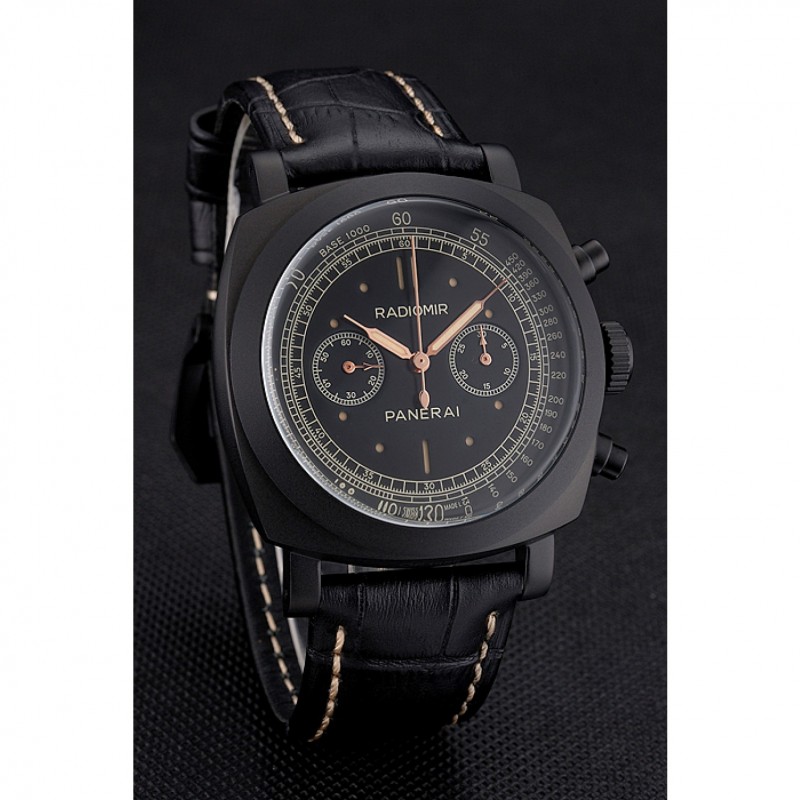 Swiss Panerai Radiomir 1940 Chronograph Black Dial Black Ionized Case Black Leather Strap-2