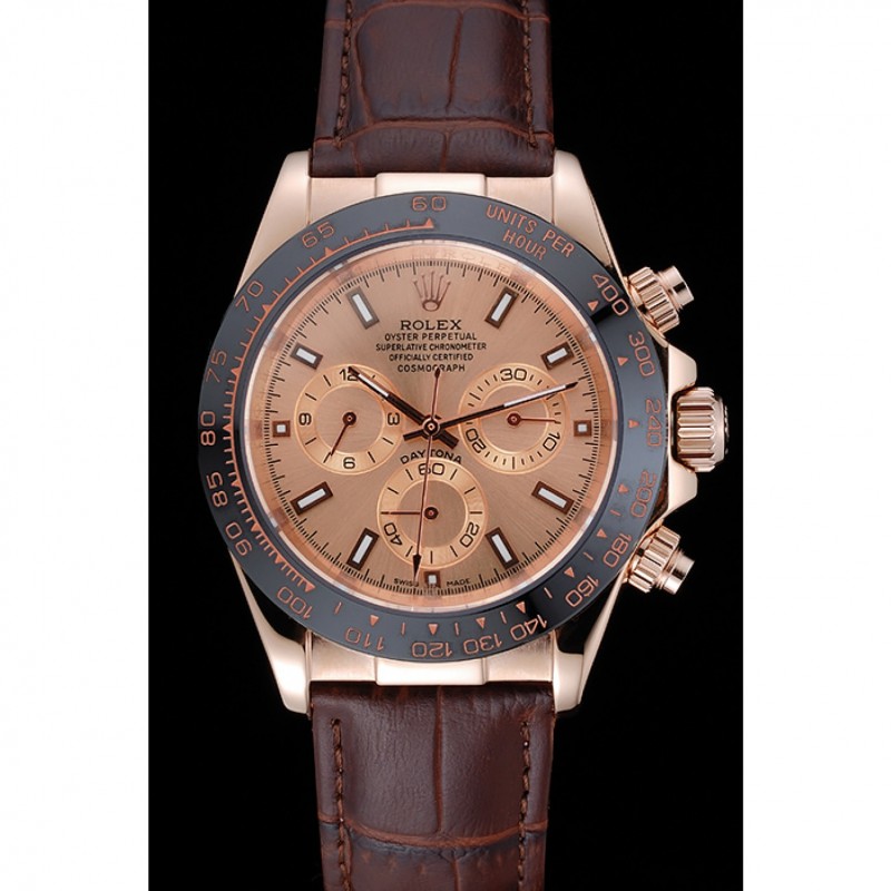 High End Rolex Cosmograph Daytona Brown Dial Rose Gold Case Brown Leather Bracelet 1454243-1