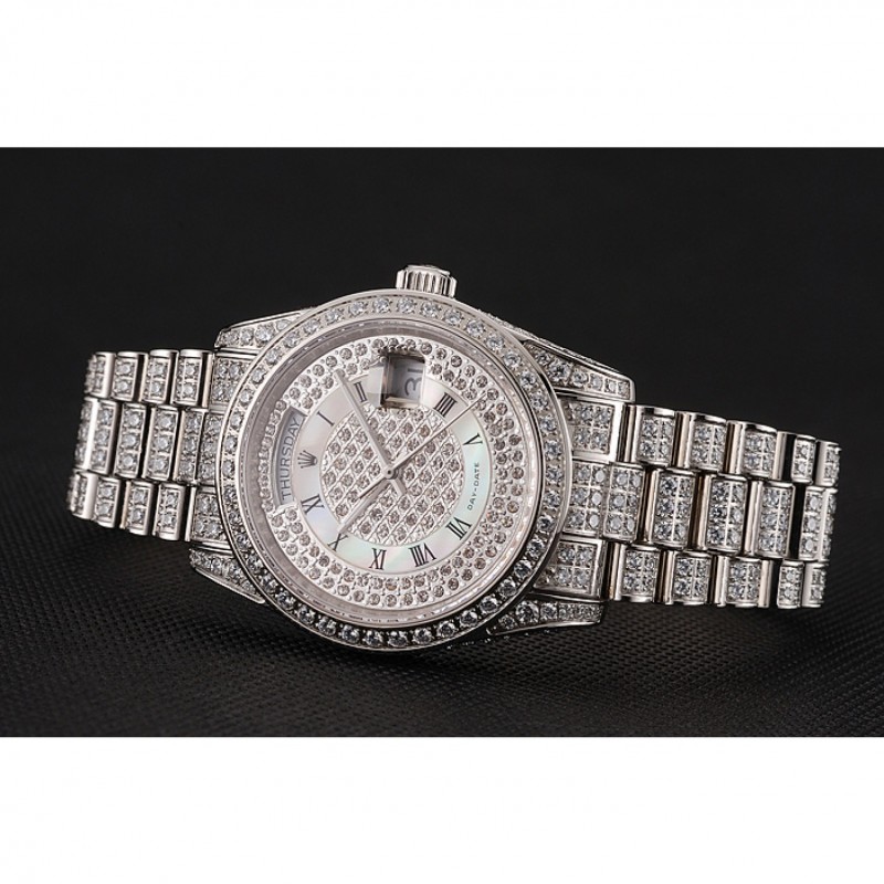 Best Replica Watches Swiss Rolex Day-Date Diamond Pave Dial Diamond Case Diamond Bracelet 1453950-2