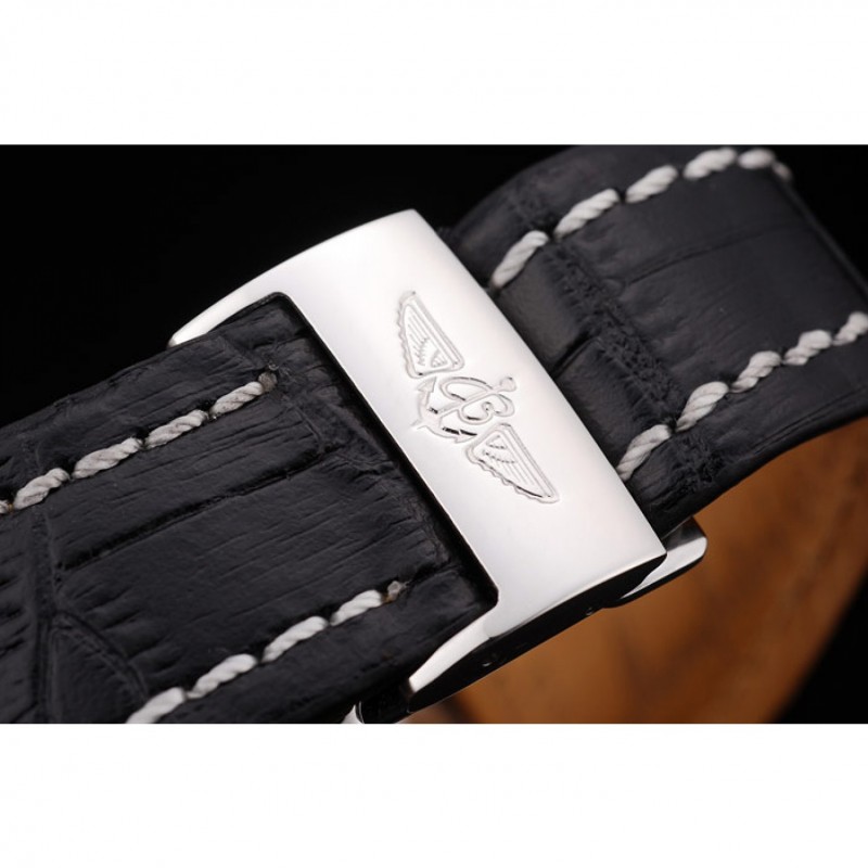 High Quality Breitling Transocean Black Dial Black Leather Strap Polished Stainless Steel Bezel-5