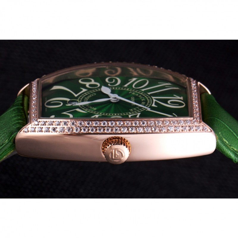Franck Muller Casablanca Green Croco Leather Band Crystal Encrusted Bezel 621646-4