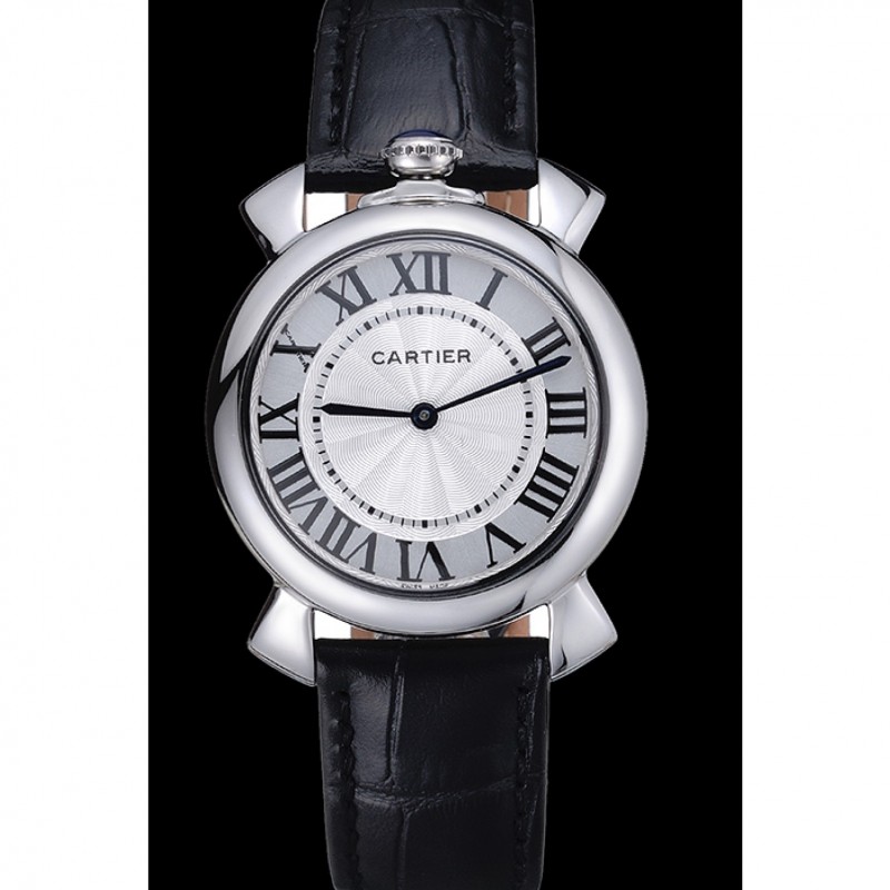 Cartier Rotonde Blue Crown Black Leather Bracelet 621975-1