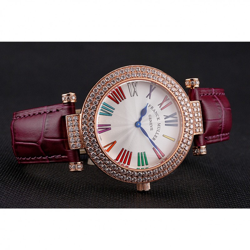 Franck Muller Double Mistery Ronde White Dial Rose Gold Case Plum Leather Strap-3