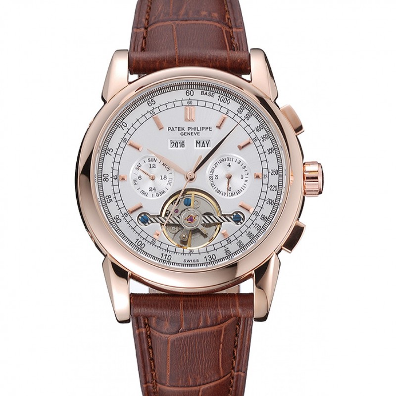 Patek Philippe Grand Complications Gold Case White Dial Brown Leather Bracelet 622259-0
