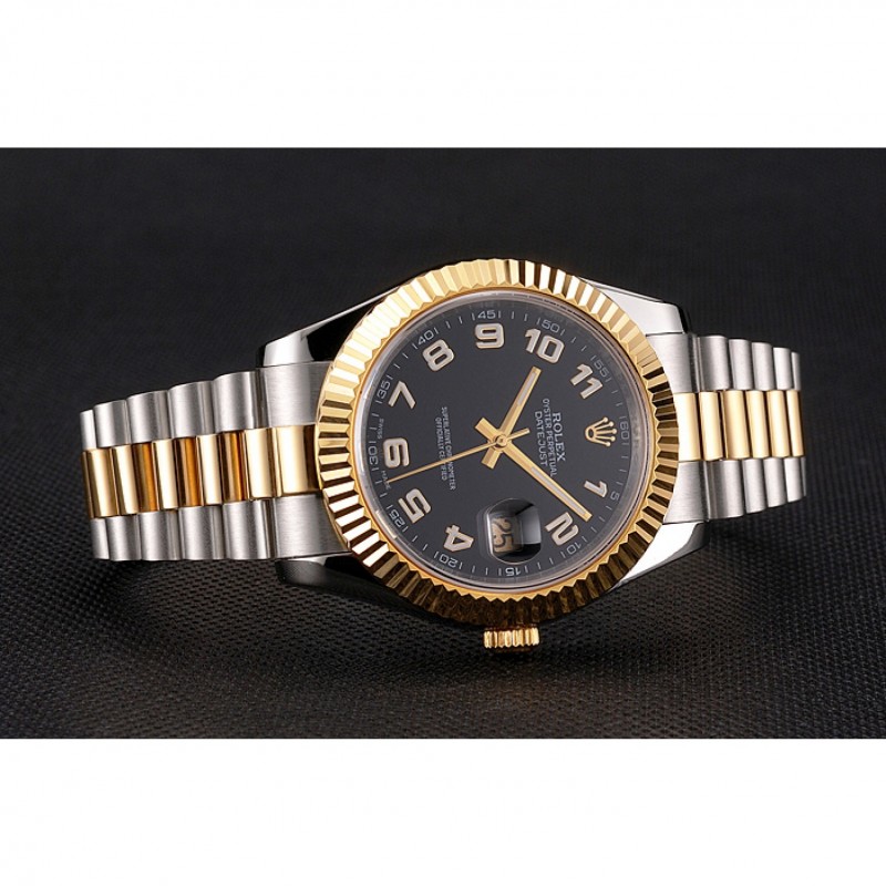 Swiss Rolex Datejust Black Dial Gold Bezel Stainless Steel Case Two Tone Bracelet-2