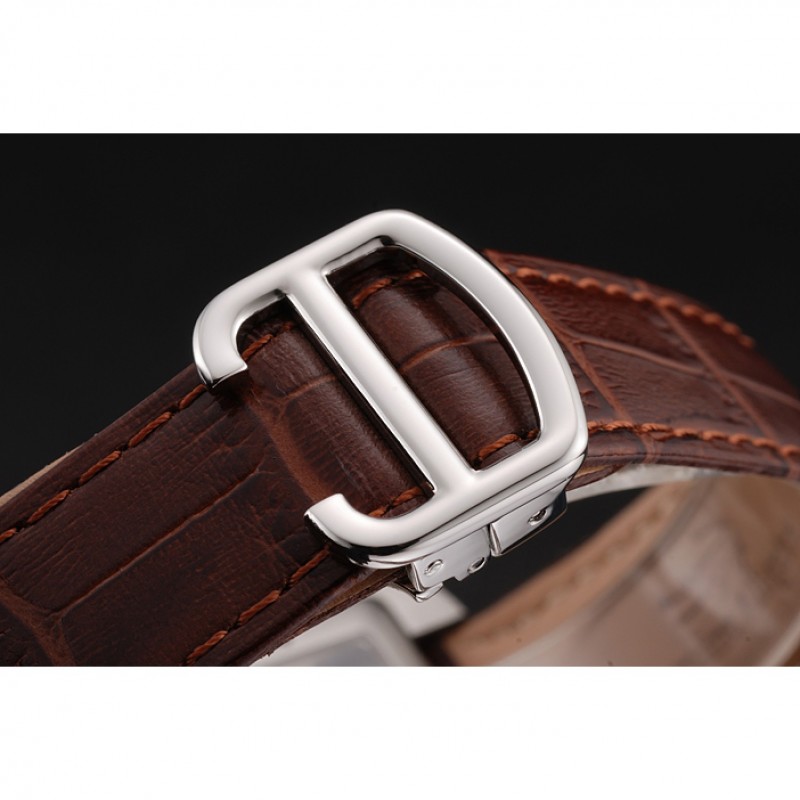 Swiss Cartier Tank MC White Dial Stainless Steel Case Brown Leather Strap-5