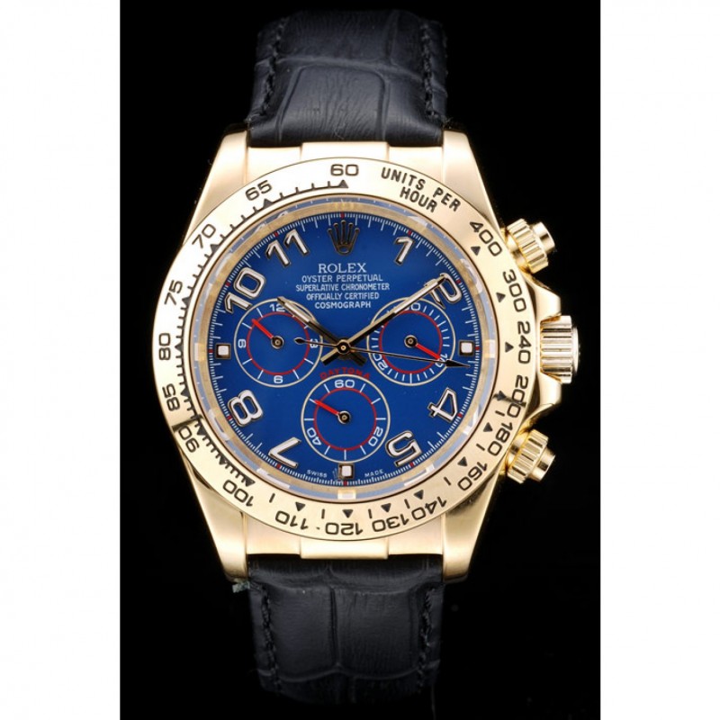 Rolex Daytona Gold Case Blue Dial Black Leather Strap-1