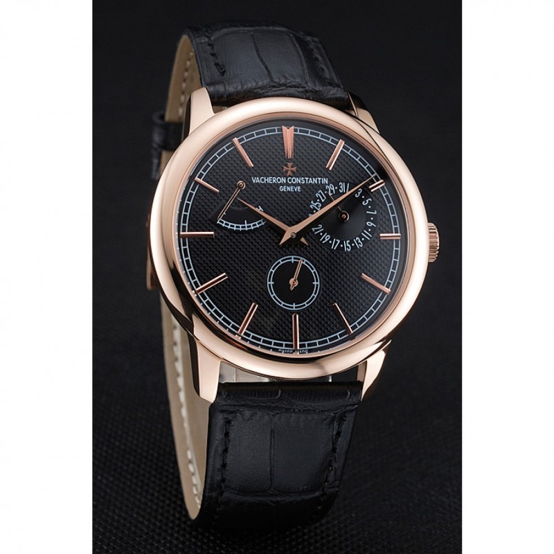 Vacheron Constantin Patrimony Power Reserve Black Dial Rose Gold Case Black Leather Bracelet 1454265-2