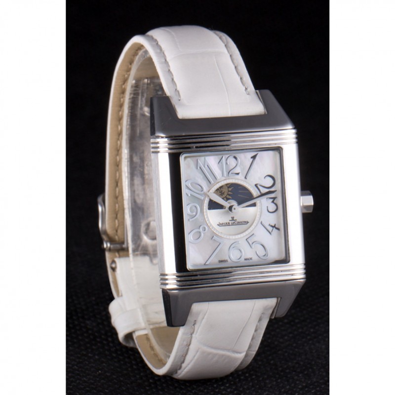 Jaeger le Coultre Reverso Squadro Lady White Leather Strap Pearl Dial 41970-2
