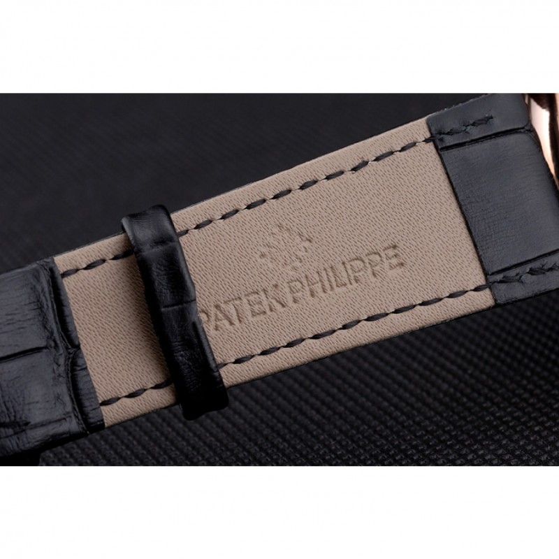 Patek Philippe Dual Time Moonphase Tourbillon Black Skeletonised Rose Gold Case Black Leather Strap-6